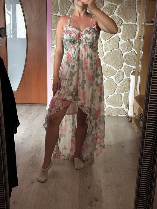 Damska kremowa letnia sukienka w kwiaty, nowa, rozmiar 36/S