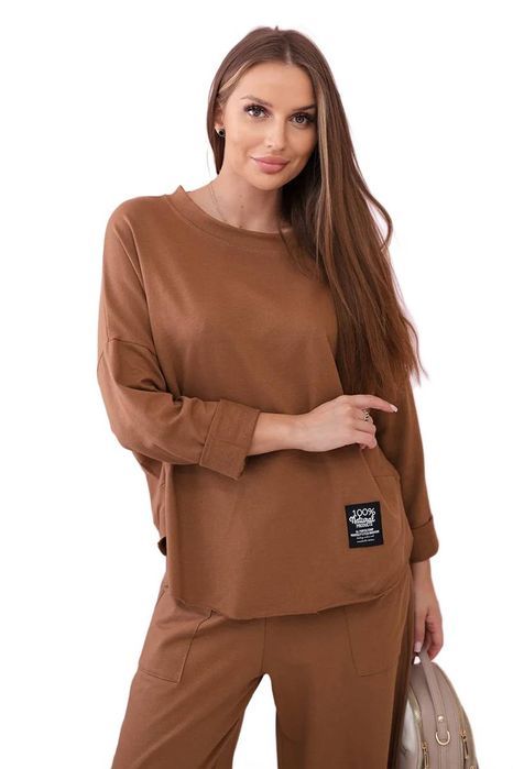 Komplet Bawełniany Bluza + Spodnie Camelowy