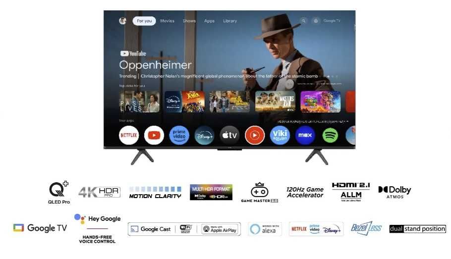 Telewizor TCL 55T7B: QLED 4K Google TV Dolby Vision D. Atmos HDMI 2.1