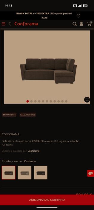 Sofá  cama 3 lugares castanho
