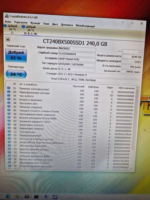 Ssd 240gb 256gb 2.5" Стан гарний