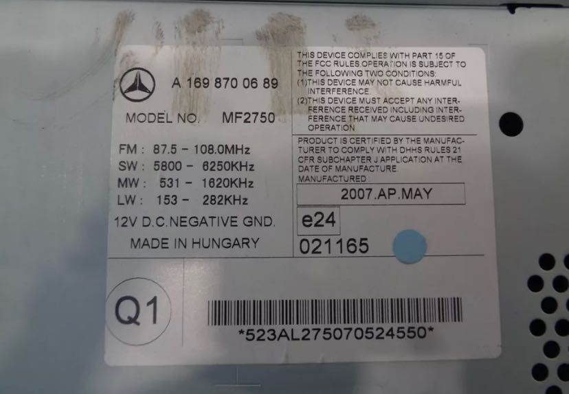 Radio Mercedes A e B class W169,W245