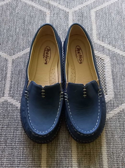 Mokasyny damskie ze skóry naturalnej - Helios Komfort 665, granatowe