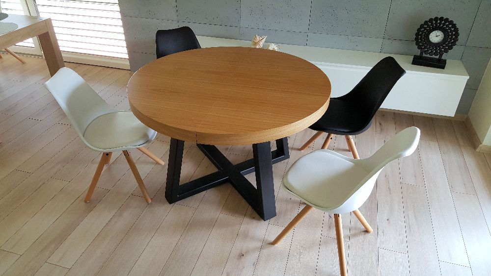 Nowoczesny stół dębowy okrągły rozkładany Loft 1  Dostępny od ręki !!!