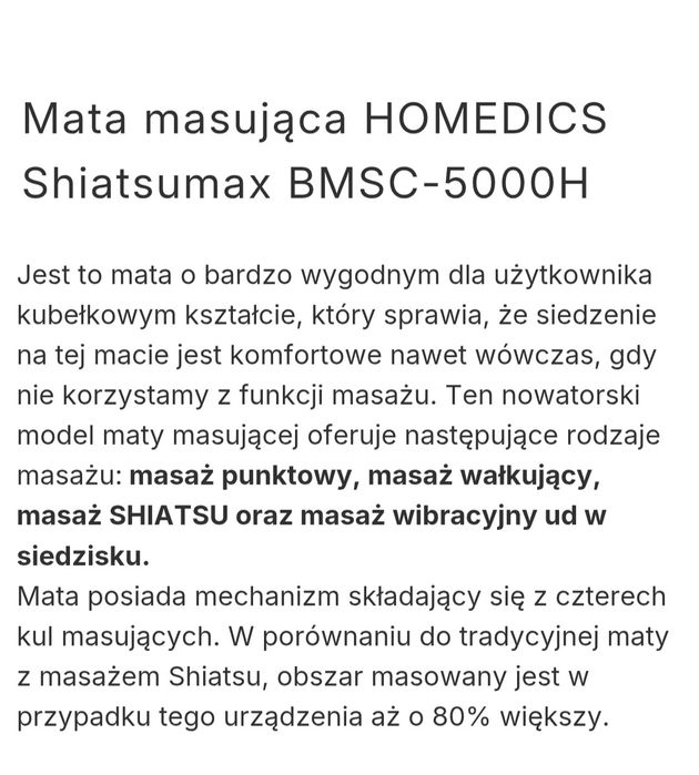 Sprzedam maty masującą Homedics BMSC-5000H-EU