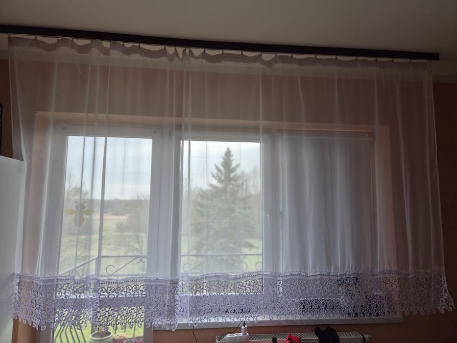 Firana śnieżnobiała gotowa woal z gipiurą jak nowa