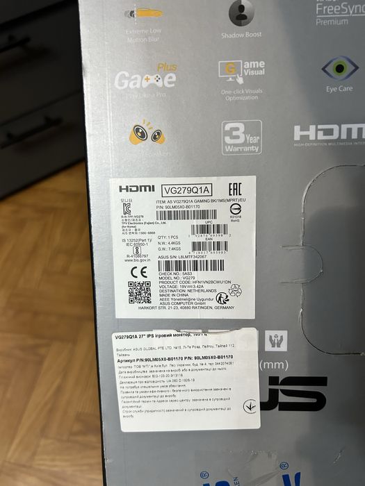 Продам ASUS TUF GAMING VG279Q1A | 27” | IPS | 165Гц | Full HD