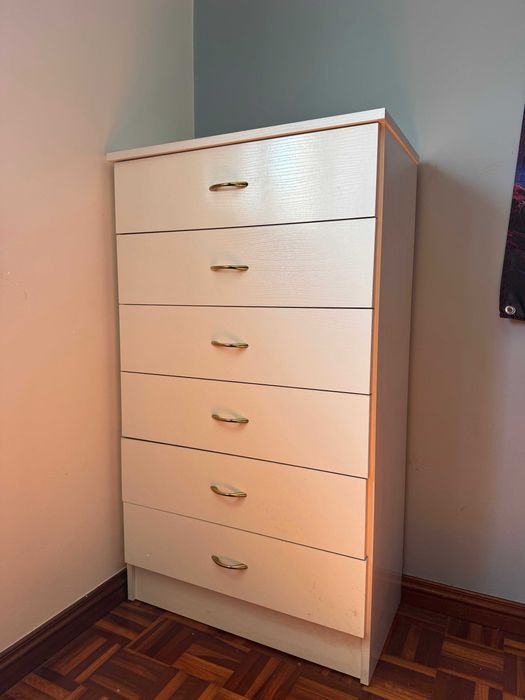 Quarto Completo Branco - 2 Secretárias + Cómoda 6 Gavetas | Entrego