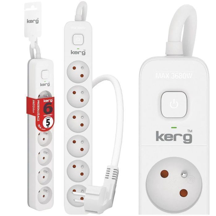Przedłużacz Kerg z wyłącznikiem 6 gniazd z uziemieniem 5m 16A M02411