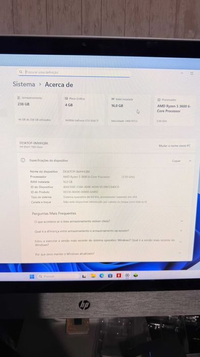 Computador HP Ryzen 5 3600 GTX 1050ti 16GB SSD 240