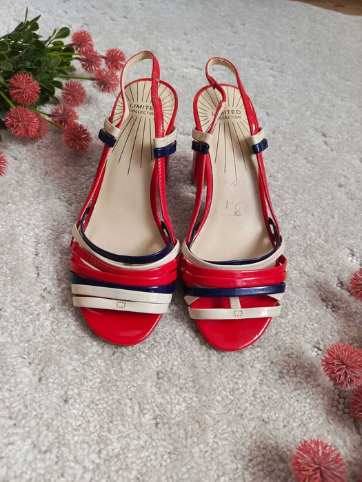 Czerwone sandały na obcasie paski retro eleganckie lato UK 3 36
