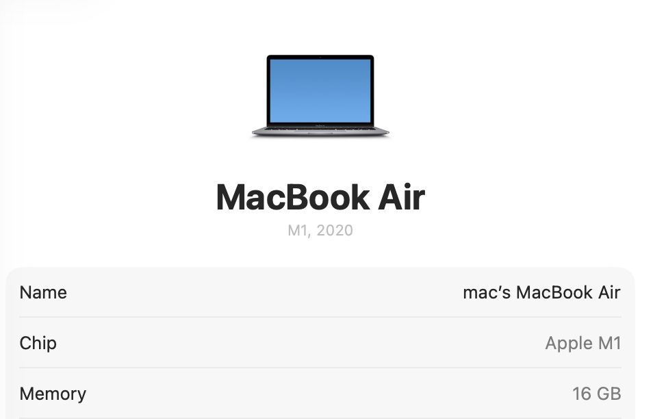 MacBook Air M1 16Gb RAM 256Gb SSD