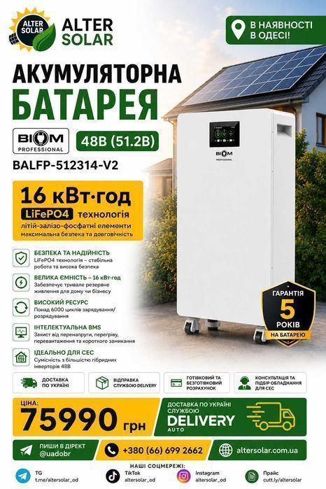 ‼️‼️Акумуляторні батареї Biom Professional 48В - 5,10,16 кВт для Deye