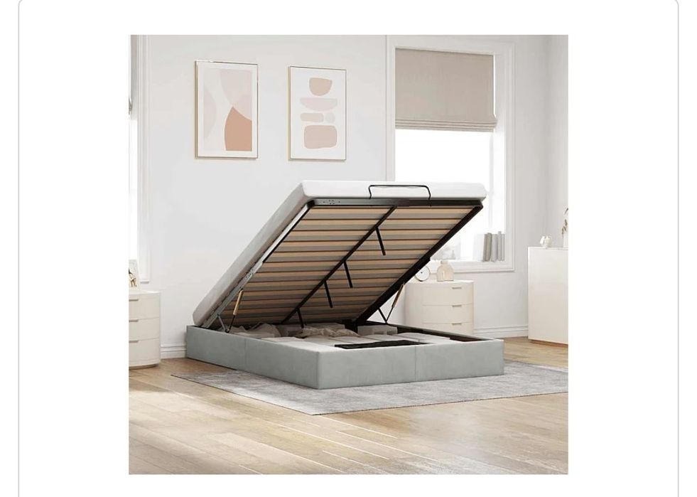 Estrutura de cama otomana sem colchão 140x200 cm cinzento-claro