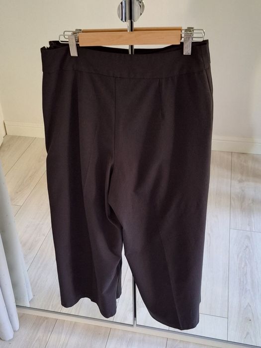 spodnie 7/8 bermudy eleganckie czarne w kant szeroka nogawka