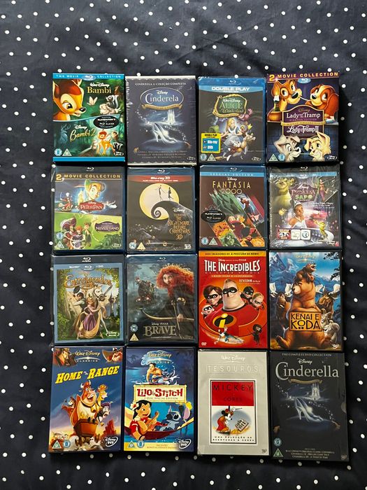 Disney/ Pixar Blu-Ray  e DVD Bambi, Cinderela, Brave, Peter Pan, Alice, Dama e o Vagabundo