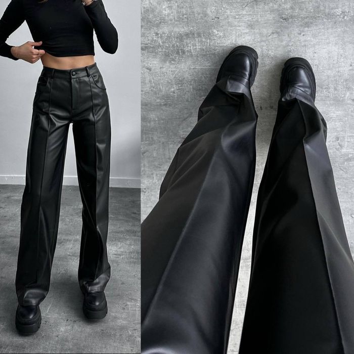 Штани жіночі еко шкіра на флісі . Штани палаццо зі стрілками