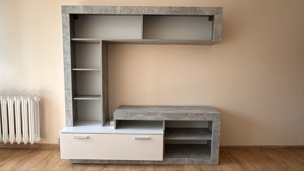 Meblościanka loft 170 × 170 cm | Beton + biały | Nowoczesna