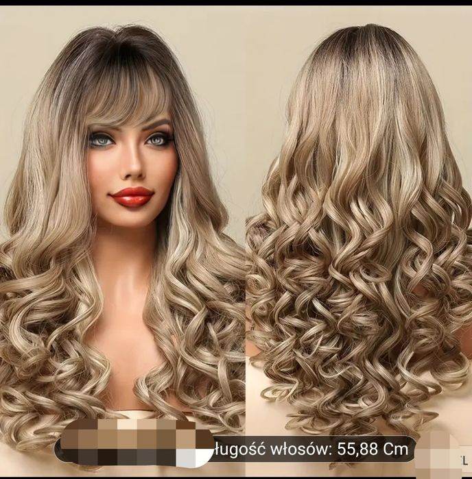 Ombre  blond falowana peruka z grzywką