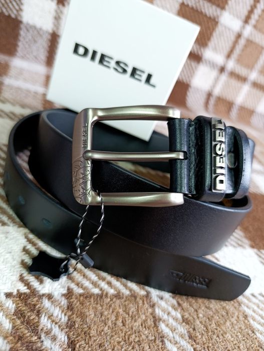 Pasek męski skórzany Diesel czarny 4 cm solidna klamra 130 cm