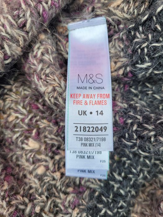 Sweter M&S z wełną 42/44/46 beżowy/brązowy efektowna dzianina