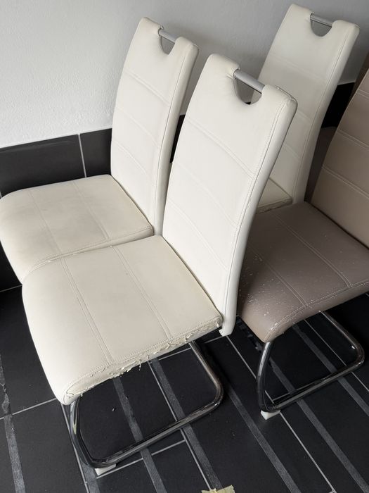 Conjunto de Mesa de Jantar com 6 Cadeiras – Branco e Madeira