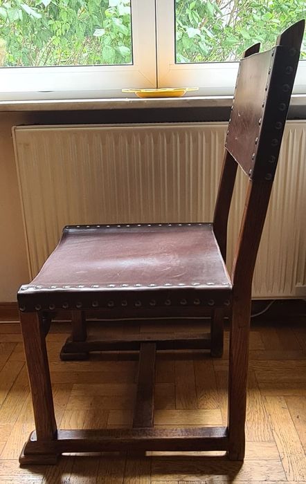 Krzesła dębowe Ludwik Styl Olden Days / lite drewno i naturalna skóra / komplet 6 szt.