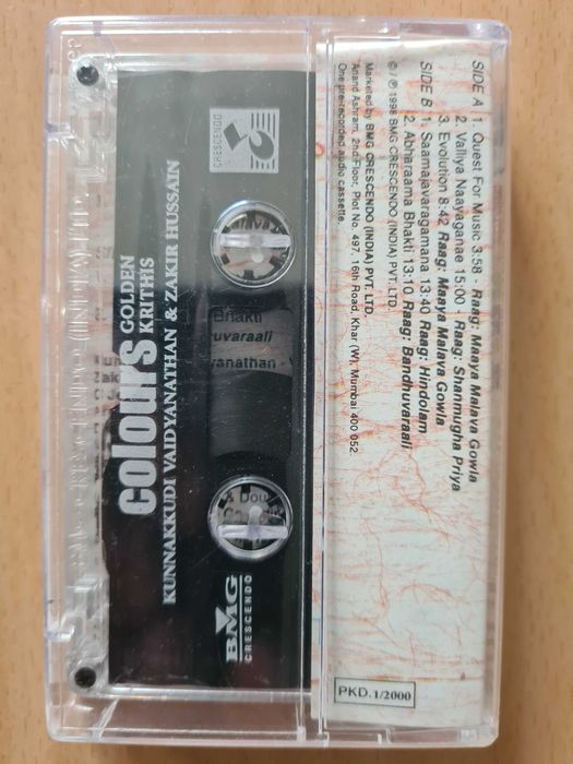 Cassete audio "Colours" de Kunnakkudi Vaidyanathan e Kakir Hussain