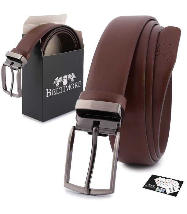 Pasek męski 3,5 cm casualowy brązowy skóra lico Beltimore brązowy E37
