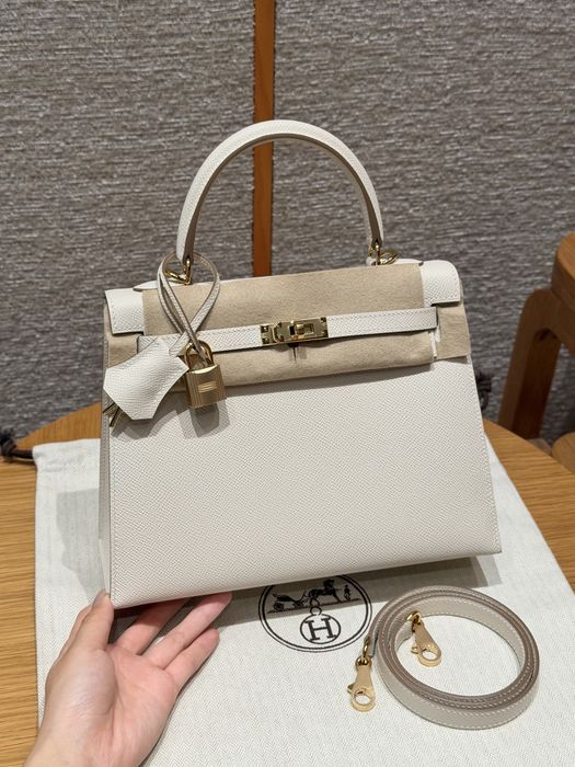 Сумка Hermes kelly 25 epsom молочна ручна робота