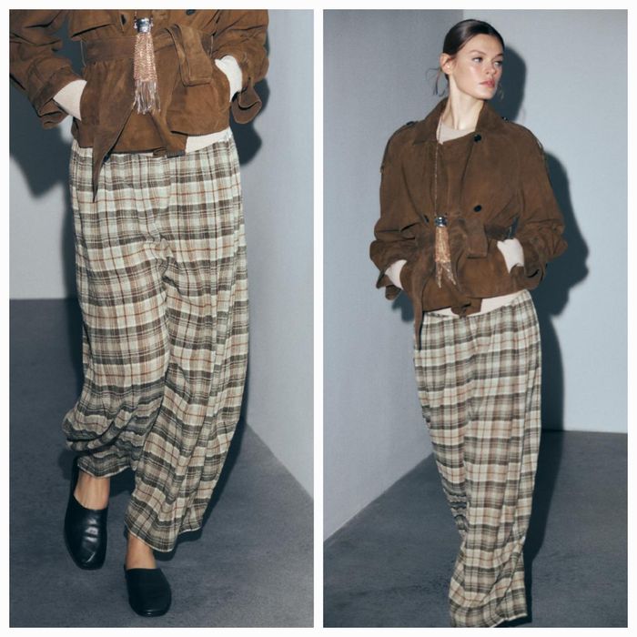 Zara zw collection об'ємні штани балони в клітину. З сумішевої вовни.