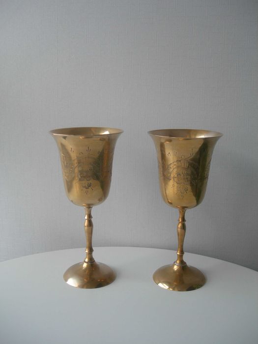Бокалы, бронза, Англия, большие, 20 см, 2 шт