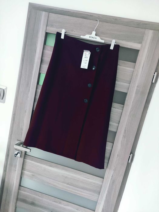 Bordowa trapezowa spódnica midi Reserved roz 40