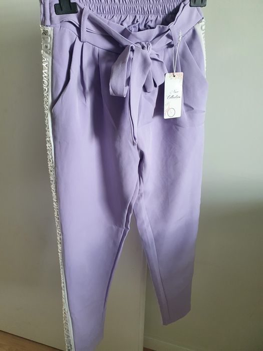 Spodnie z wysokim stanem z paskiem S