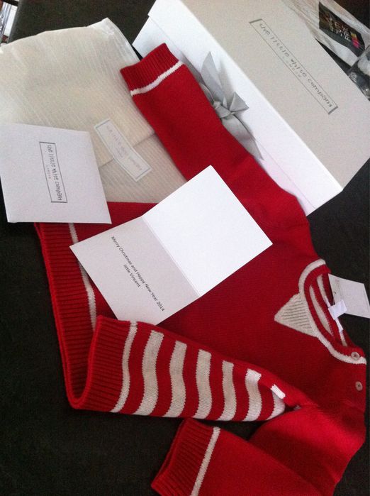 The little white company London sweterek czerwony wełna paski 80 86 92