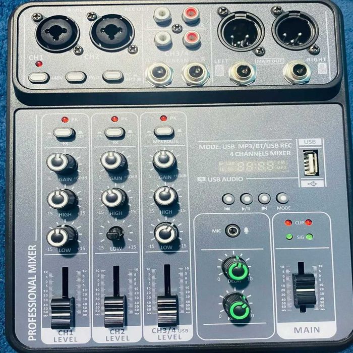 Студийный 4-канальный аудиомикшер 48 В, USB и Bluetooth радиоинтерфейс микшер
