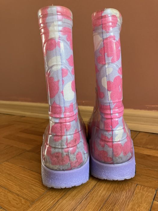 Kalosze dziewczece 30 31 ok 21 cm polskie Demar fioletowo różowe serca