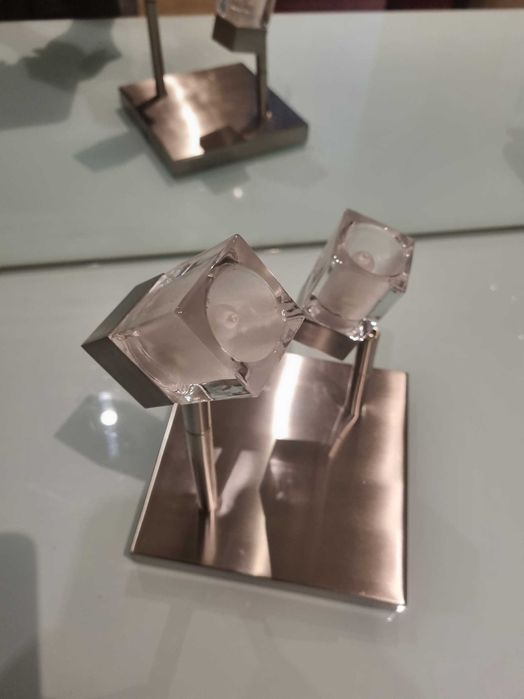 Aplique/Candeeiro/Focos, metal inox escovado, difusores em vidro fosco