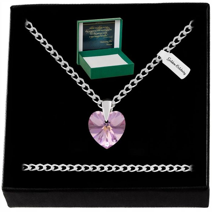 Srebrny Naszyjnik Serce Swarovski 925 Łańcuszek Zawieszka Dla Narzeczo
