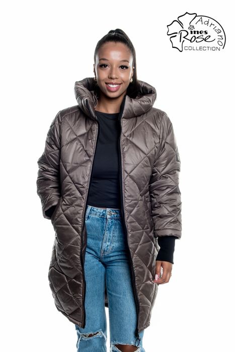 Płaszcz kurtka zimowa długa damska brązowa 48