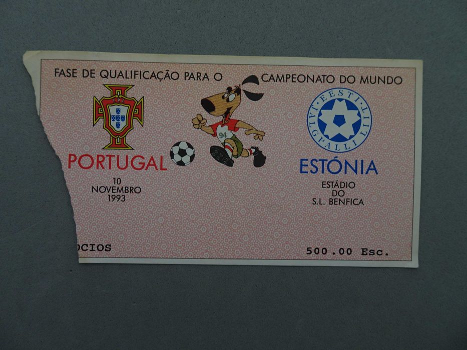 Bilhete futebol Portugal Estónia 10 novembro 1993