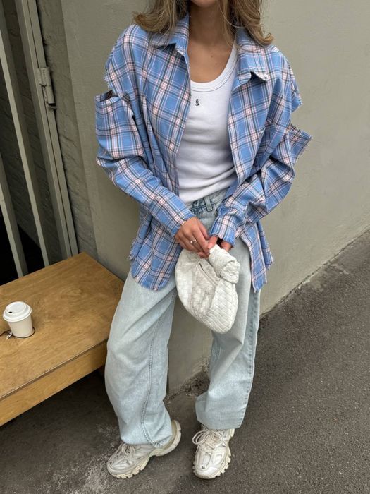 рубашка с разрезами на плечах рубашка жіноча рубашка у клітинку