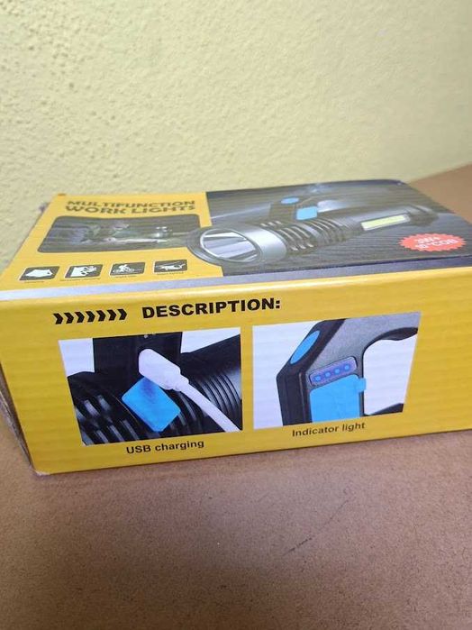 Lanterna LED Recarregável USB de Trabalho 3W + COB Lateral (NOVO)