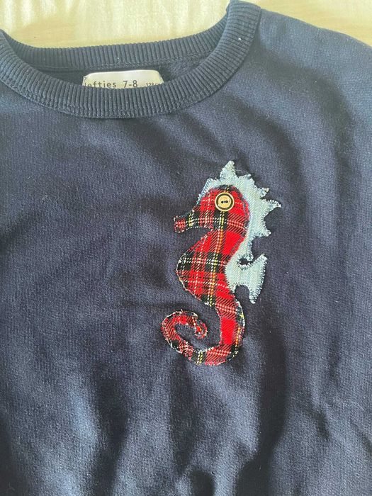 Sweatshirt Lefties azul-marinho com cavalo-marinho xadrez, 7-8 anos