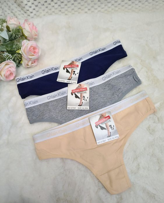 Szare beżowe czarne stringi z bawełny bez wzoru r. XL/XXL 42/44