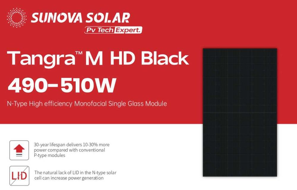 Panel Fotowoltaiczny SUNOVA SS-510-54MDH-G11 510W N-Type FULL BLACK
