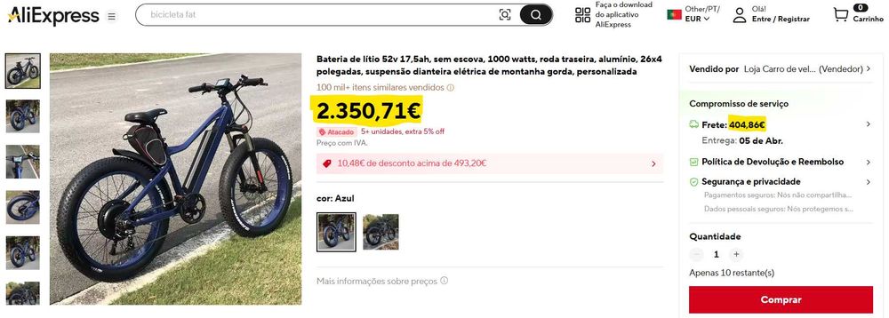 Bicicleta Elétrica Fat Tire – 70 km/h - Só 550KM de uso – Como Nova