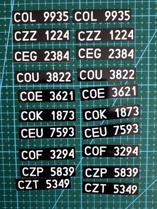 Tablice rejestracyjne skala 1/12 samoprzylepne do modeli zabawek