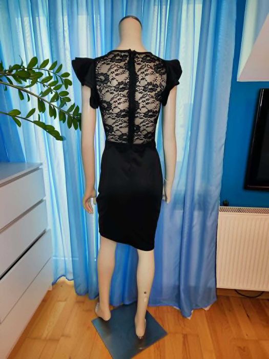 Czarna elegancka sukienka M koronka NOWA klasyczna (5S)