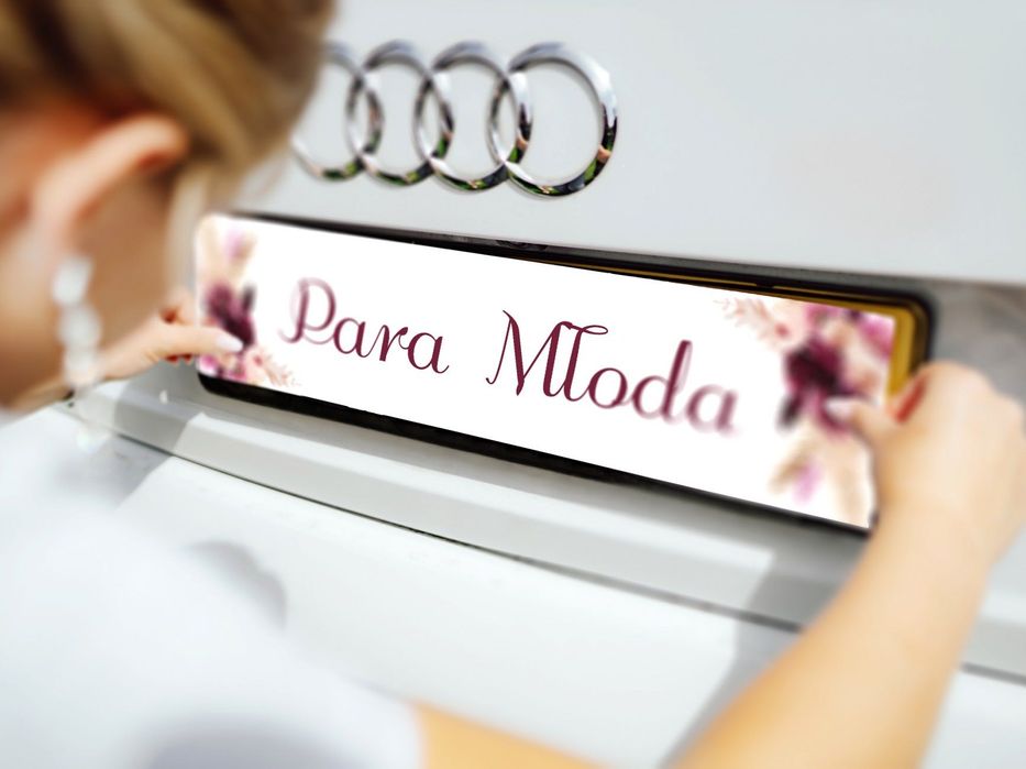 Tablice ślubne BOHO na auto, personalizowane, Para Młoda/imiona + data